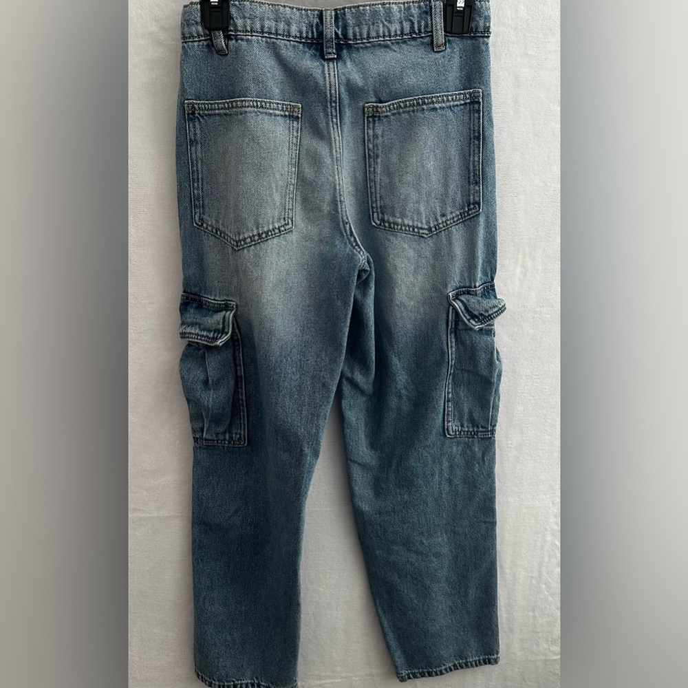 Zara Cargo Jeans Juniors Size 13/14 Blue High Rise Straight Leg Utility Denim - Picture 8 of 11